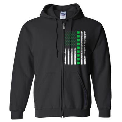 American Flag Clovers St Patricks Day Vintage Irish Shamrock Full Zip Hoodie