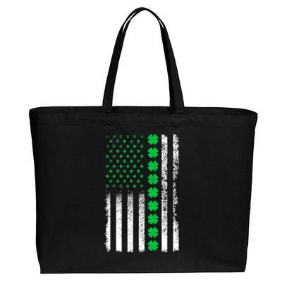 American Flag Clovers St Patricks Day Vintage Irish Shamrock Cotton Canvas Jumbo Tote