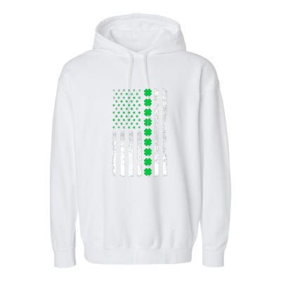 American Flag Clovers St Patricks Day Vintage Irish Shamrock Garment-Dyed Fleece Hoodie