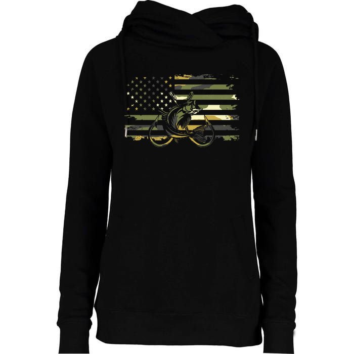 American Flag Camouflage Fishing Apparel Fishing Womens Funnel Neck Pullover Hood