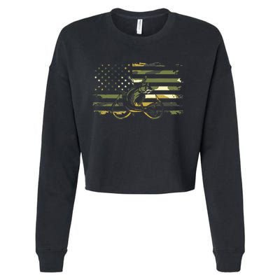 American Flag Camouflage Fishing Apparel Fishing Cropped Pullover Crew