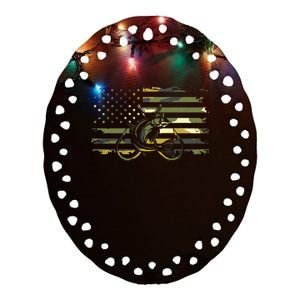 American Flag Camouflage Fishing Apparel Fishing Ceramic Oval Ornament