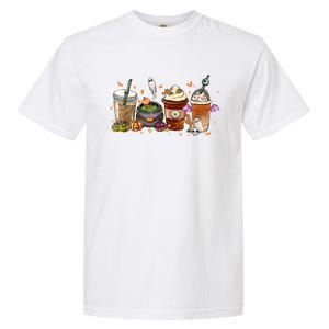 Autumn Fall Coffee Latte Cups Horrors And Ghost Halloween Days Gift Garment-Dyed Heavyweight T-Shirt