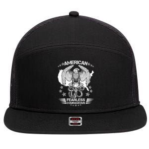 American Fearless Courageous Eagle Snake 7 Panel Mesh Trucker Snapback Hat