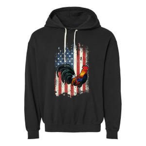 American Flag Cock Fighting Rooster Chicken Garment-Dyed Fleece Hoodie