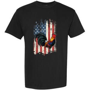 American Flag Cock Fighting Rooster Chicken Garment-Dyed Heavyweight T-Shirt