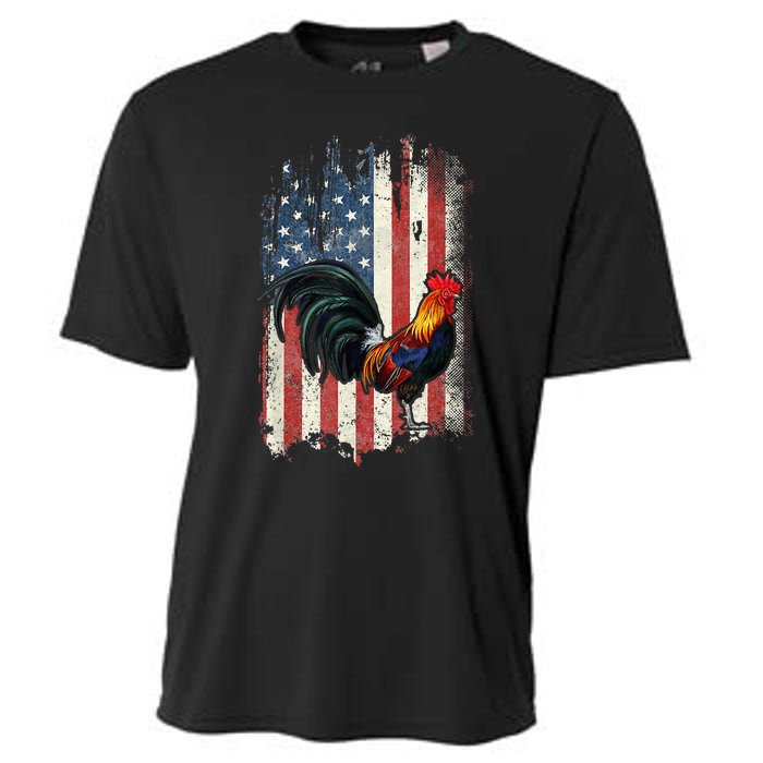 American Flag Cock Fighting Rooster Chicken Cooling Performance Crew T-Shirt