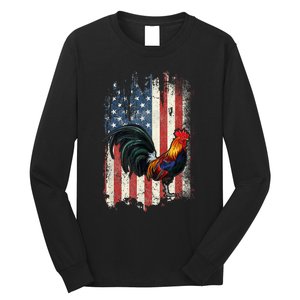 American Flag Cock Fighting Rooster Chicken Long Sleeve Shirt