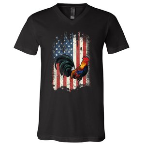 American Flag Cock Fighting Rooster Chicken V-Neck T-Shirt