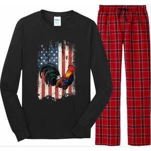 American Flag Cock Fighting Rooster Chicken Long Sleeve Pajama Set