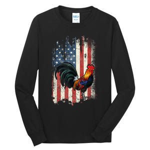 American Flag Cock Fighting Rooster Chicken Tall Long Sleeve T-Shirt