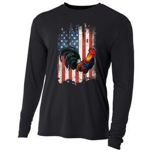 American Flag Cock Fighting Rooster Chicken Cooling Performance Long Sleeve Crew