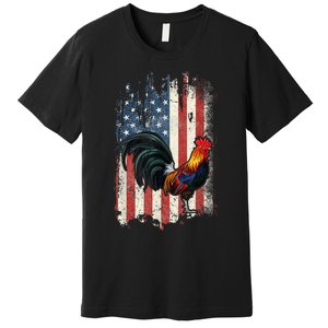 American Flag Cock Fighting Rooster Chicken Premium T-Shirt