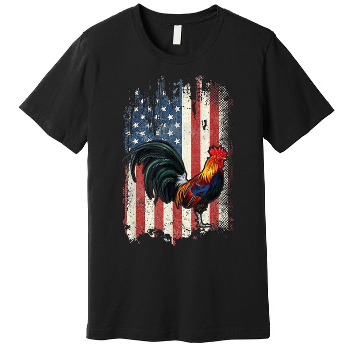 American Flag Cock Fighting Rooster Chicken Premium T-Shirt