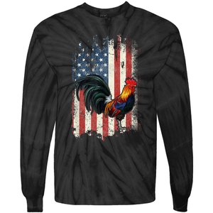 American Flag Cock Fighting Rooster Chicken Tie-Dye Long Sleeve Shirt