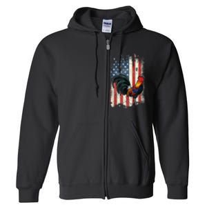 American Flag Cock Fighting Rooster Chicken Full Zip Hoodie