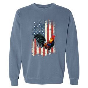 American Flag Cock Fighting Rooster Chicken Garment-Dyed Sweatshirt