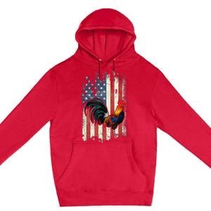 American Flag Cock Fighting Rooster Chicken Premium Pullover Hoodie