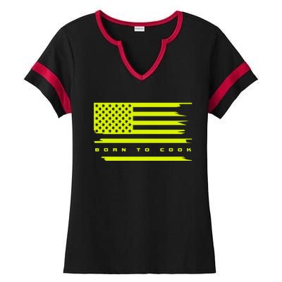 American Flag Cooking Chef Cook Cooking Gift Ladies Halftime Notch Neck Tee