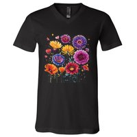 Aesthetic Flowers Collection Violet Flowers Vintage Floral V-Neck T-Shirt