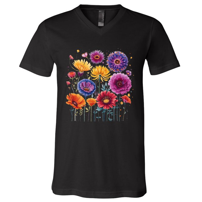 Aesthetic Flowers Collection Violet Flowers Vintage Floral V-Neck T-Shirt