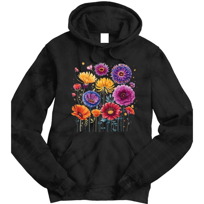 Aesthetic Flowers Collection Violet Flowers Vintage Floral Tie Dye Hoodie