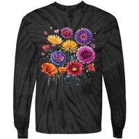 Aesthetic Flowers Collection Violet Flowers Vintage Floral Tie-Dye Long Sleeve Shirt