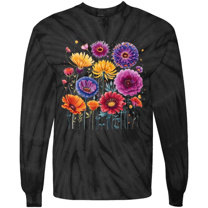 Aesthetic Flowers Collection Violet Flowers Vintage Floral Tie-Dye Long Sleeve Shirt