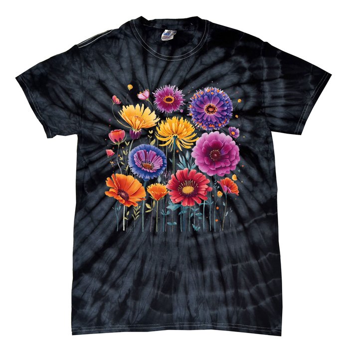 Aesthetic Flowers Collection Violet Flowers Vintage Floral Tie-Dye T-Shirt