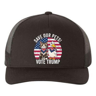 American Flag Cat & Duck Save Our Pets Vote For Trump 2024 Yupoong Adult 5-Panel Trucker Hat