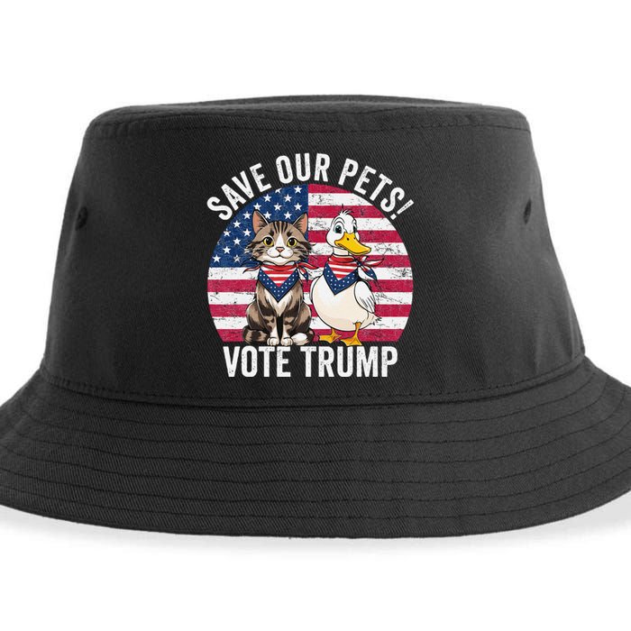 American Flag Cat & Duck Save Our Pets Vote For Trump 2024 Sustainable Bucket Hat