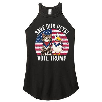 American Flag Cat & Duck Save Our Pets Vote For Trump 2024 Women’s Perfect Tri Rocker Tank