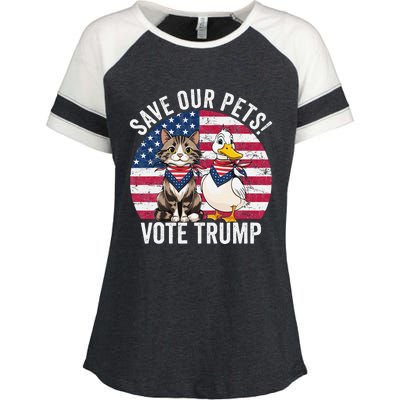 American Flag Cat & Duck Save Our Pets Vote For Trump 2024 Enza Ladies Jersey Colorblock Tee