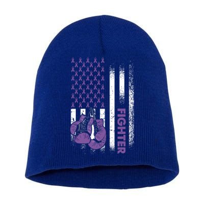 American Flag Cancer Fighter Cool Gift Pancreatic Cancer Warrior Gift Short Acrylic Beanie