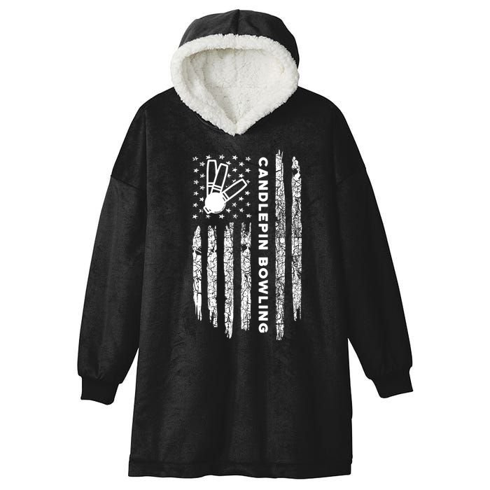 American Flag Candlepin Bowling Vintage Candlepin Bowling Gift Hooded Wearable Blanket