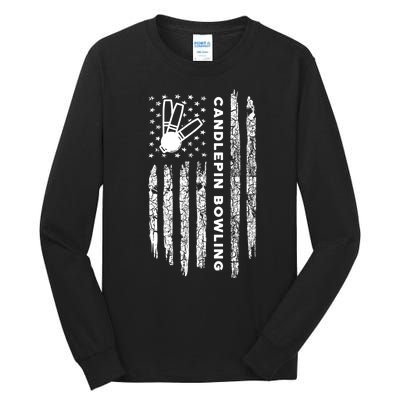 American Flag Candlepin Bowling Vintage Candlepin Bowling Gift Tall Long Sleeve T-Shirt