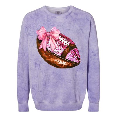 American Football Coquette Bow Autumn Thanksgiving Game Day Colorblast Crewneck Sweatshirt