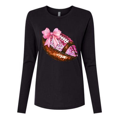 American Football Coquette Bow Autumn Thanksgiving Game Day Womens Cotton Relaxed Long Sleeve T-Shirt