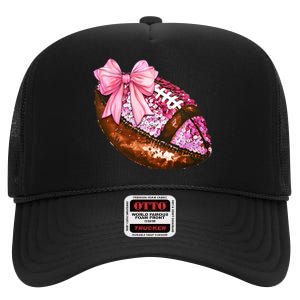 American Football Coquette Bow Autumn Thanksgiving Game Day High Crown Mesh Back Trucker Hat