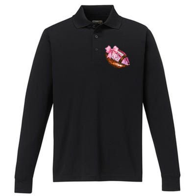 American Football Coquette Bow Autumn Thanksgiving Game Day Performance Long Sleeve Polo