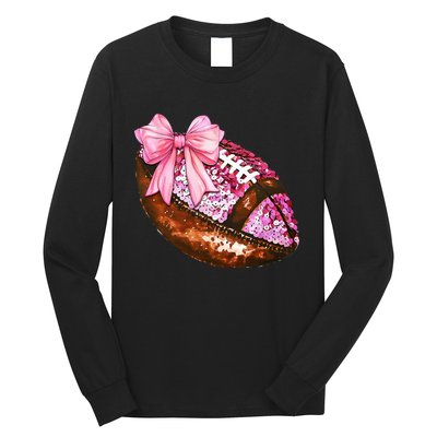 American Football Coquette Bow Autumn Thanksgiving Game Day Long Sleeve Shirt