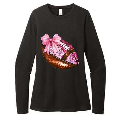 American Football Coquette Bow Autumn Thanksgiving Game Day Womens CVC Long Sleeve Shirt