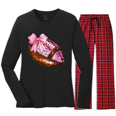 American Football Coquette Bow Autumn Thanksgiving Game Day Women's Long Sleeve Flannel Pajama Set 