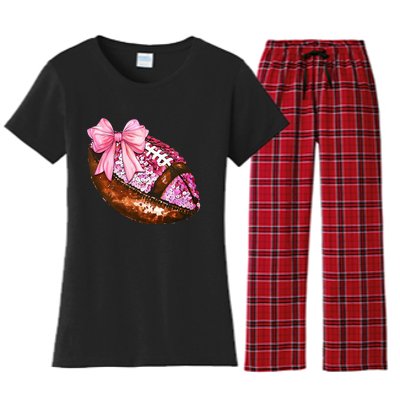 American Football Coquette Bow Autumn Thanksgiving Game Day Women's Flannel Pajama Set