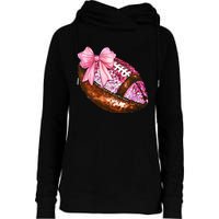 American Football Coquette Bow Autumn Thanksgiving Game Day Womens Funnel Neck Pullover Hood