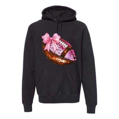 American Football Coquette Bow Autumn Thanksgiving Game Day Premium Hoodie