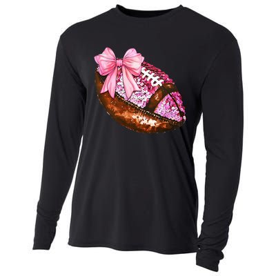 American Football Coquette Bow Autumn Thanksgiving Game Day Cooling Performance Long Sleeve Crew