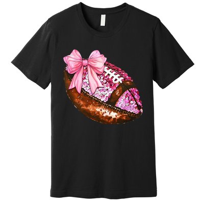 American Football Coquette Bow Autumn Thanksgiving Game Day Premium T-Shirt