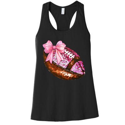 American Football Coquette Bow Autumn Thanksgiving Game Day Women's Racerback Tank