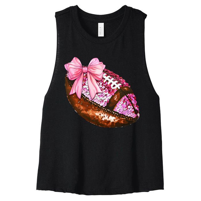 American Football Coquette Bow Autumn Thanksgiving Game Day Women's Racerback Cropped Tank